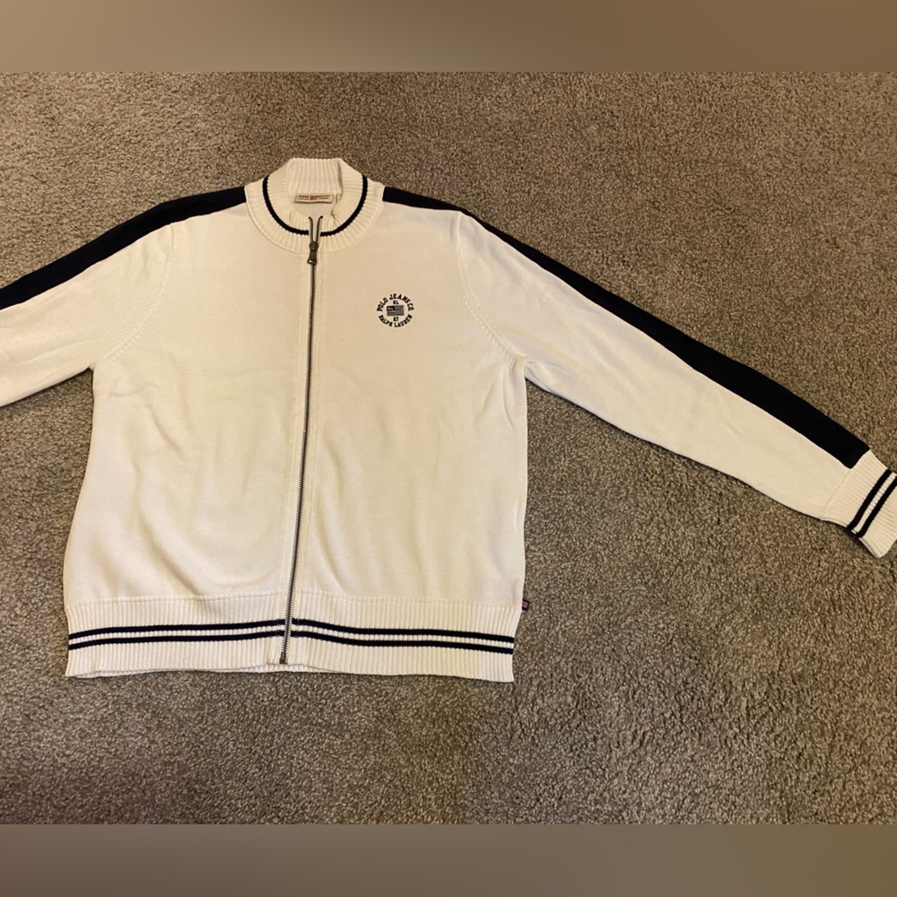 Polo Jeans Company white and navy sweater in size XL. NWOT